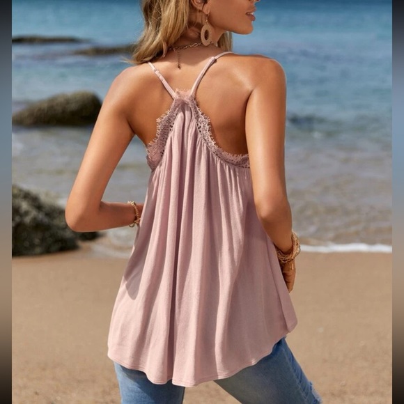 Boho Lace Faux Wrap Front Cami Top Blouse Shirt - Picture 2 of 6